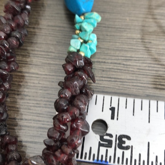 Vintage Rough Cut Garnet, Turquoise and Howelite Necklace - Picture 10 of 14